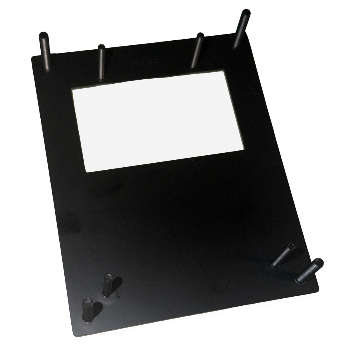 Wide opening bill acceptor mounting bracket at an angle, showing the four threaded mounting studs and spacers