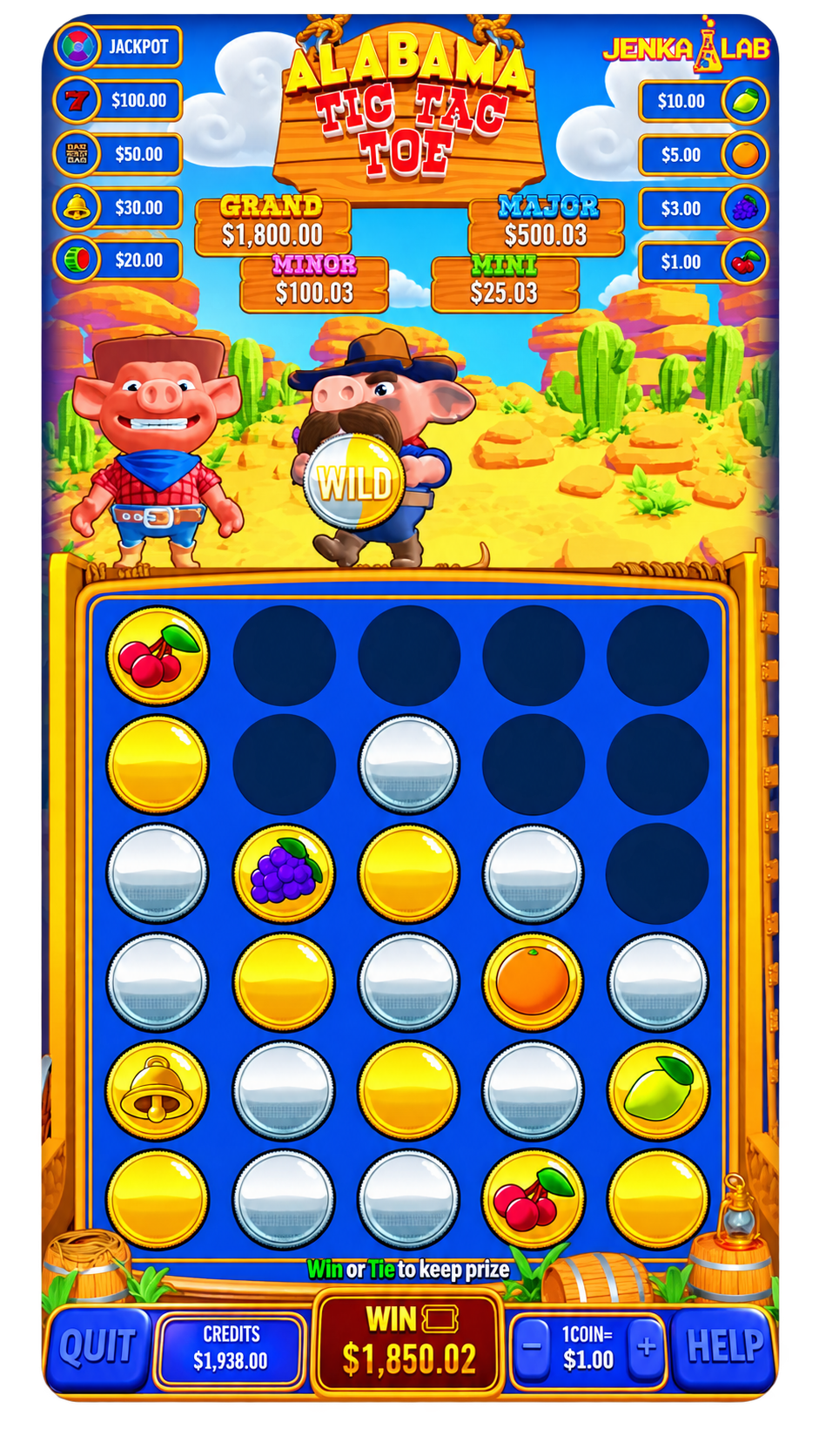 Alabama Tic Tac Toe Vertical Skill Game Board by Jenka Lab