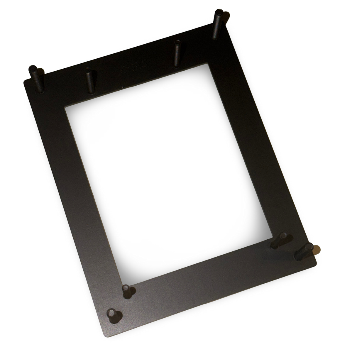Full face opening bill acceptor mounting bracket at an angle, showing the oversized cutout and mounting studs