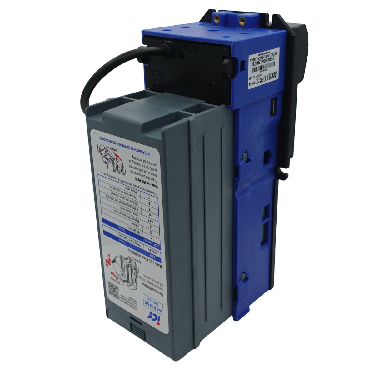 ICT A6E-25N0P-USD4 Bill Acceptor 12V 500 Stacker USD Downstack Bezel back view