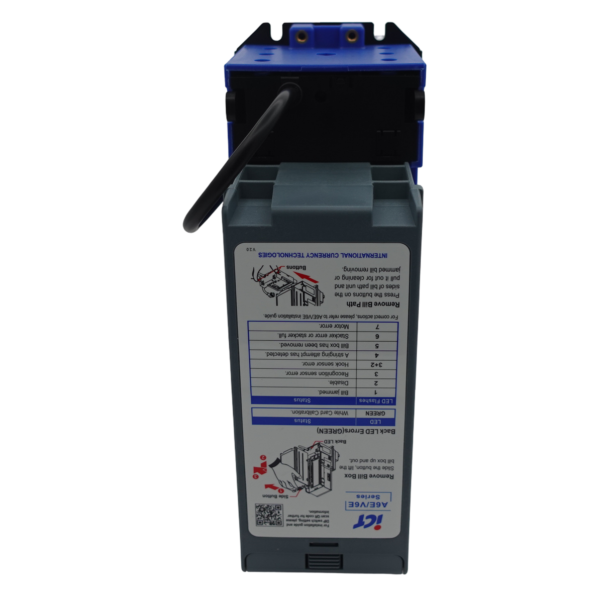 ICT A6E-25N0P-USD4 Bill Acceptor 12V 500 Stacker USD Downstack Bezel front view