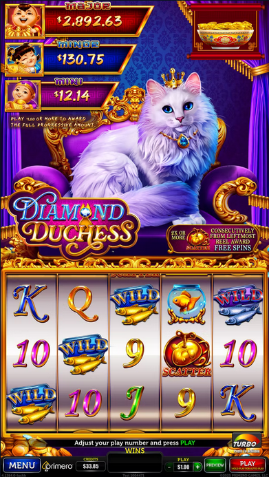 Diamond Duchess luxury themed slot game with royal jewels, crowns and sparkling diamonds
