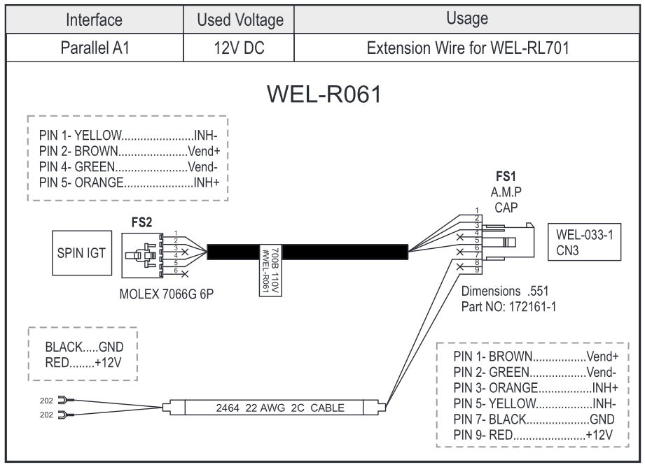 ICT WEL-R061 Cable for L70/L77/L83 Bill Acceptors