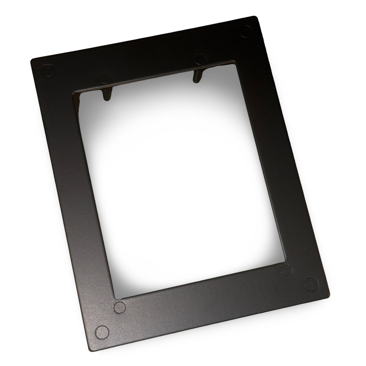 Universal bill acceptor mounting bracket, full face opening style, front view with large flush cutout