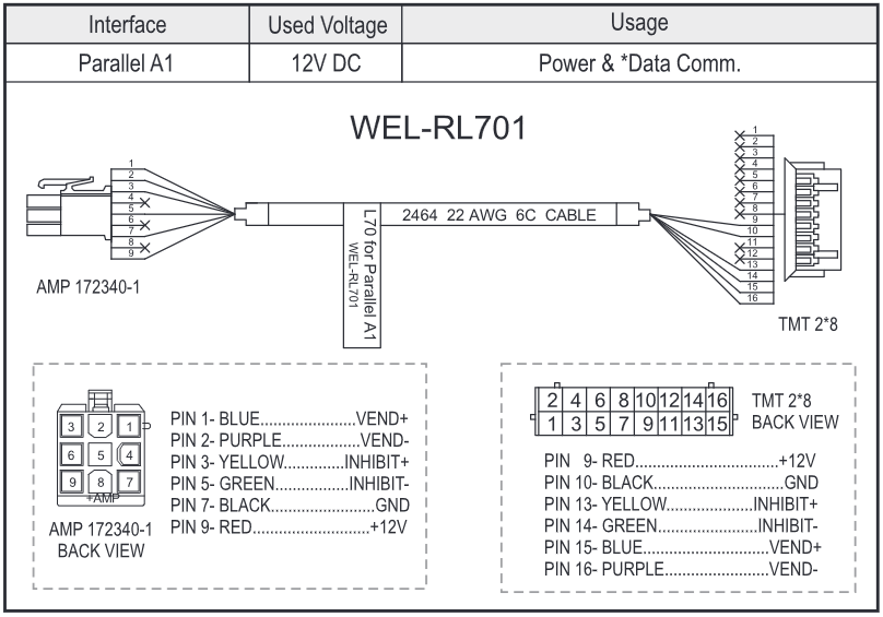 ICT WEL-RL701 Parallel A1 interface cable wiring diagram