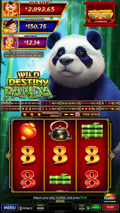 Wild Destiny Panda slot game with cute panda, bamboo forest and Asian themed symbols