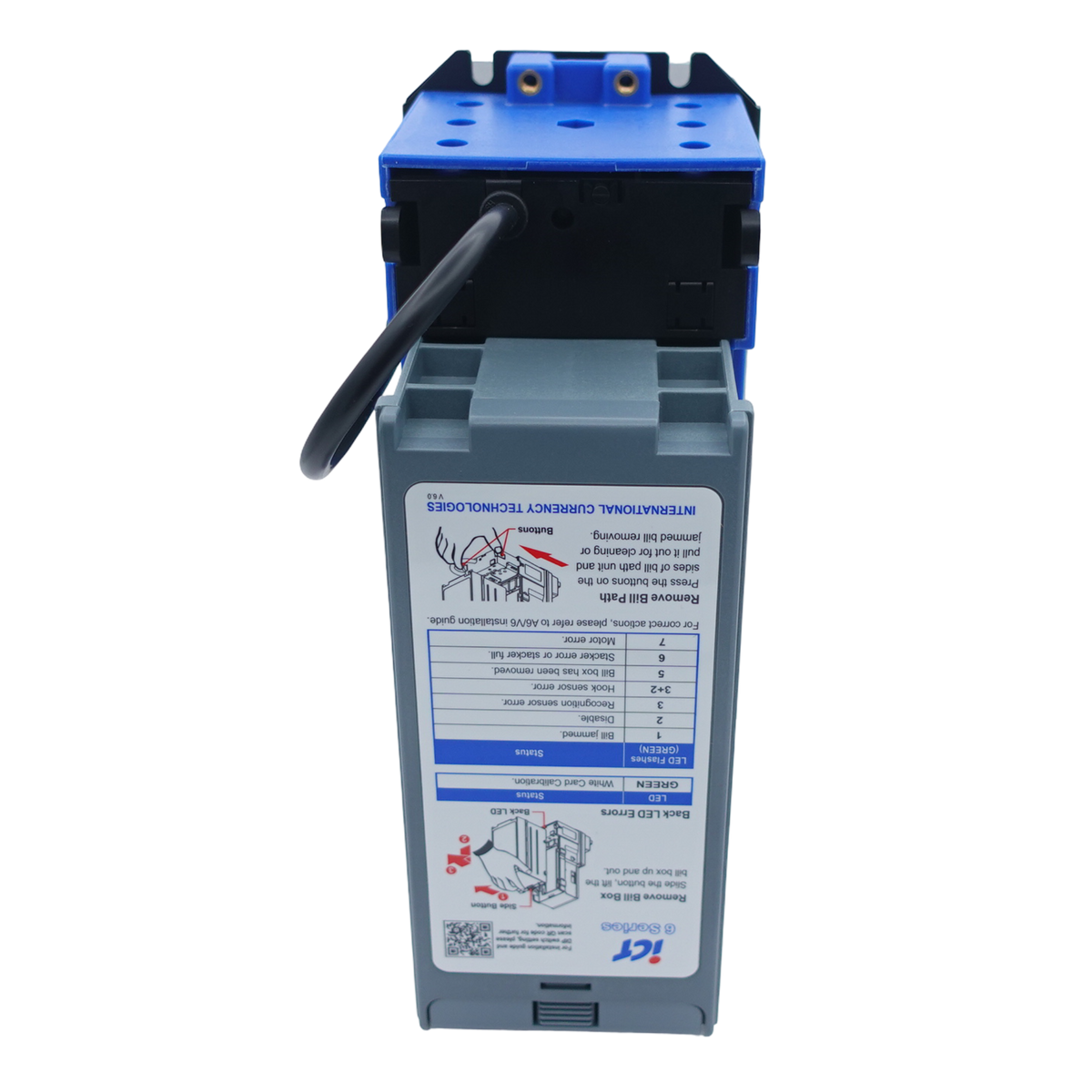 ICT A6E-13FCP-USD4 Bill Acceptor 110V 300 Stacker USD Fitted Bezel back view
