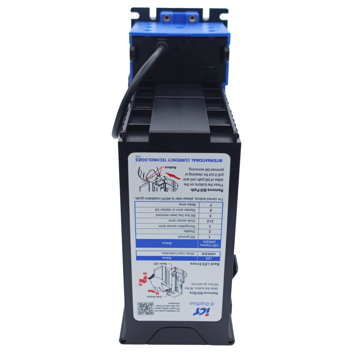 ICT A6E-28SCP-USD4 Bill Acceptor 12V 800 Stacker USD Standard Bezel back view