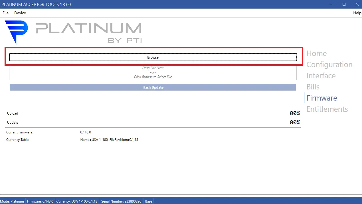 Browse button on the Platinum Tools firmware screen