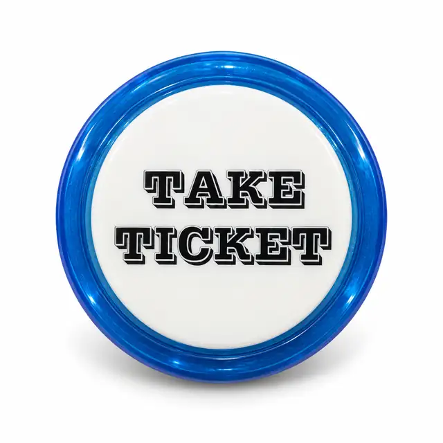 Illuminated Round TAKE TICKET Zippy Switch Button (Blue) - Arcade & Amusement Game Push Button
