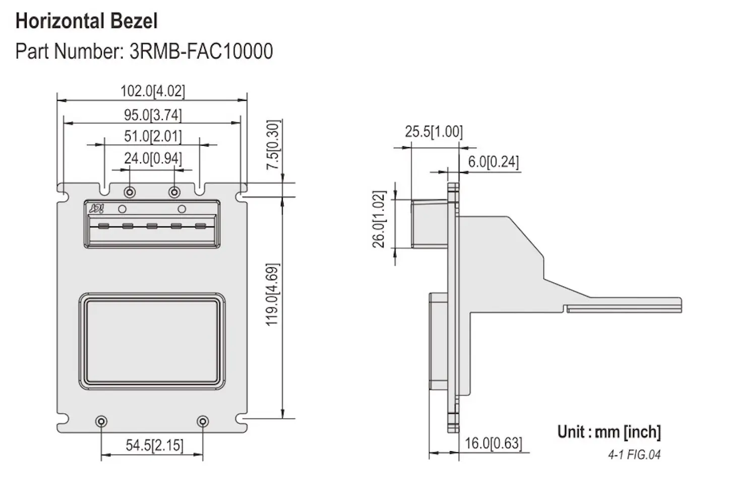 ICT A6E horizontal bezel dimensions part number 3RMB-FAC10000