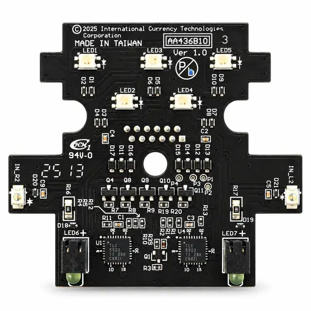 ICT AA436B## sensor circuit board for A6E and V6E validators, LED row, edge sensors and twelve-pin header