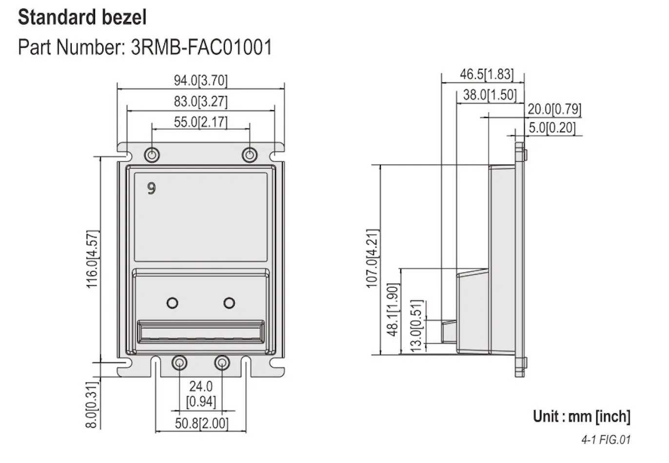 ICT A6E SCP standard bezel dimensions part number 3RMB-FAC01001